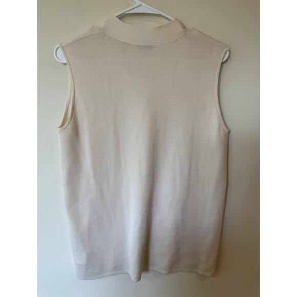 AKRIS Cream Silk V Neck Sleeveless Knit Top sz 12 Luxury Designer - Picture 2 of 13